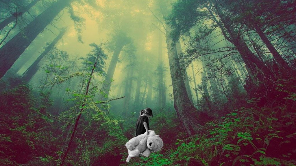 niña caminando en el bosque